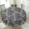 Black And White Floral Glen Plaid Print Waterproof Round Tablecloth
