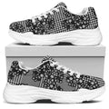 Black And White Floral Glen Plaid Print White Chunky Shoes