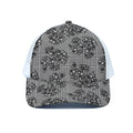 Black And White Floral Glen Plaid Print White Mesh Trucker Hat