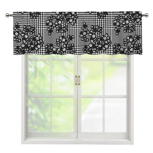 Black And White Floral Glen Plaid Print Window Valance