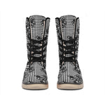 Black And White Floral Glen Plaid Print Winter Boots