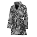 Black And White Floral Glen Plaid Print Women's Bathrobe
