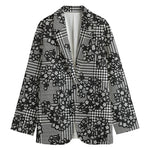 Black And White Floral Glen Plaid Print Women's Blazer