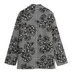 Black And White Floral Glen Plaid Print Women's Blazer