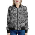 Black And White Floral Glen Plaid Print Women's Bomber Jacket
