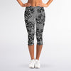 Black And White Floral Glen Plaid Print Women's Capri Leggings