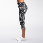 Black And White Floral Glen Plaid Print Women's Capri Leggings