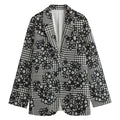 Black And White Floral Glen Plaid Print Women's Cotton Blazer