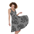 Black And White Floral Glen Plaid Print Sleeveless Knee Length Dress