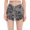 Black And White Floral Glen Plaid Print Women's Split Running Shorts