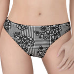 Black And White Floral Glen Plaid Print Women's Thong