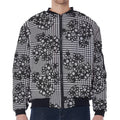 Black And White Floral Glen Plaid Print Zip Sleeve Bomber Jacket