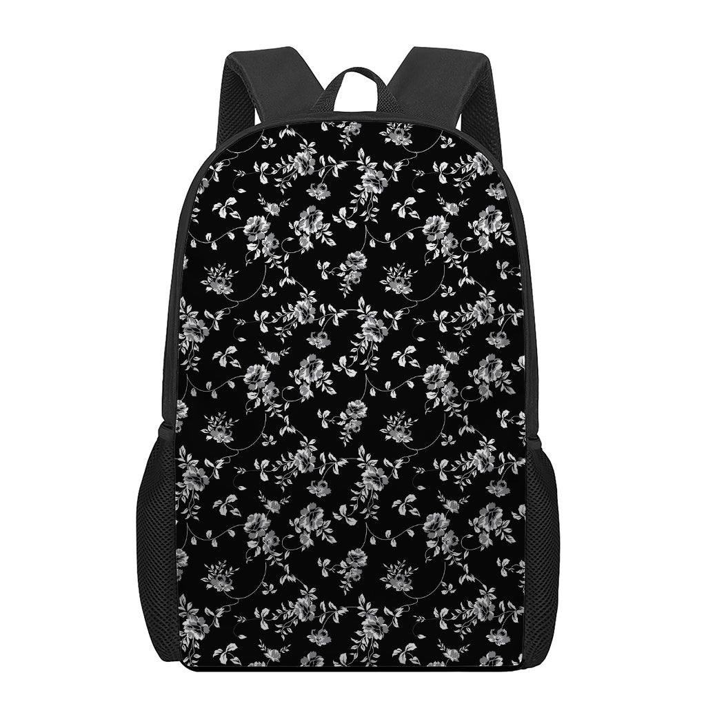 Black And White Flower Print 17 Inch Backpack