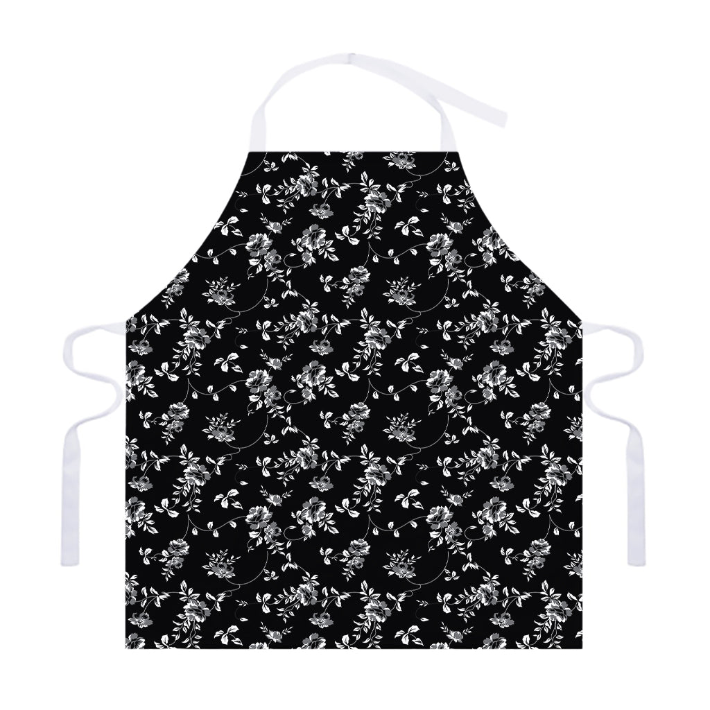 Black And White Flower Print Adjustable Apron