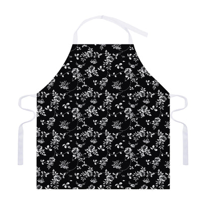 Black And White Flower Print Adjustable Apron