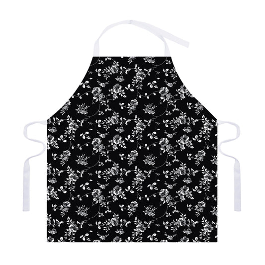 Black And White Flower Print Adjustable Apron