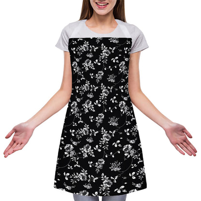 Black And White Flower Print Adjustable Apron