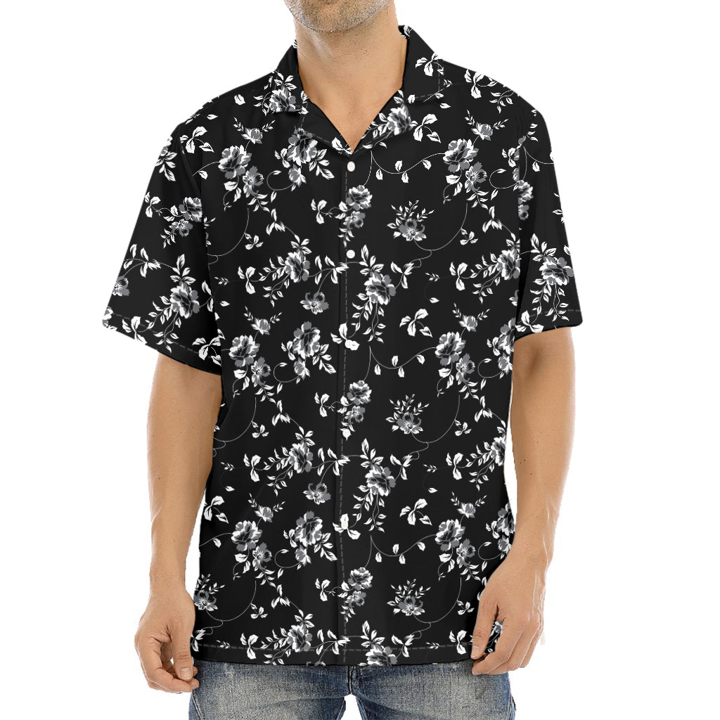 Black And White Flower Print Aloha Shirt