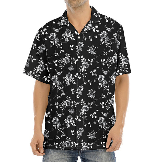 Black And White Flower Print Aloha Shirt
