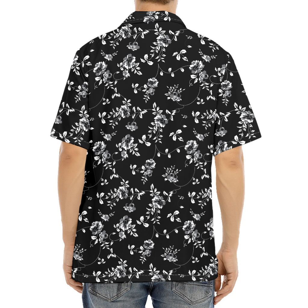 Black And White Flower Print Aloha Shirt