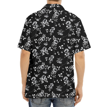 Black And White Flower Print Aloha Shirt