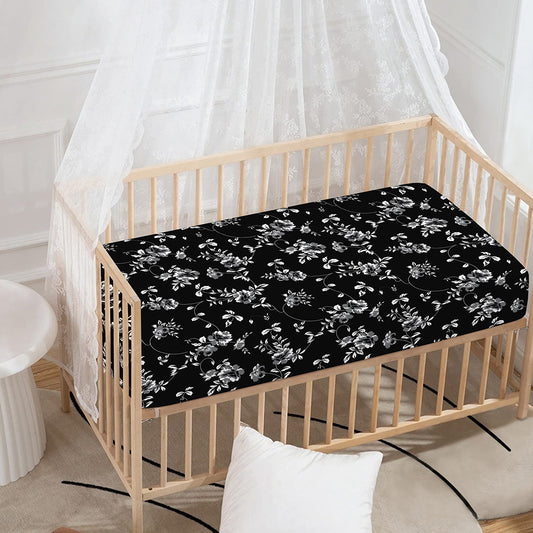 Black And White Flower Print Baby Crib Sheet