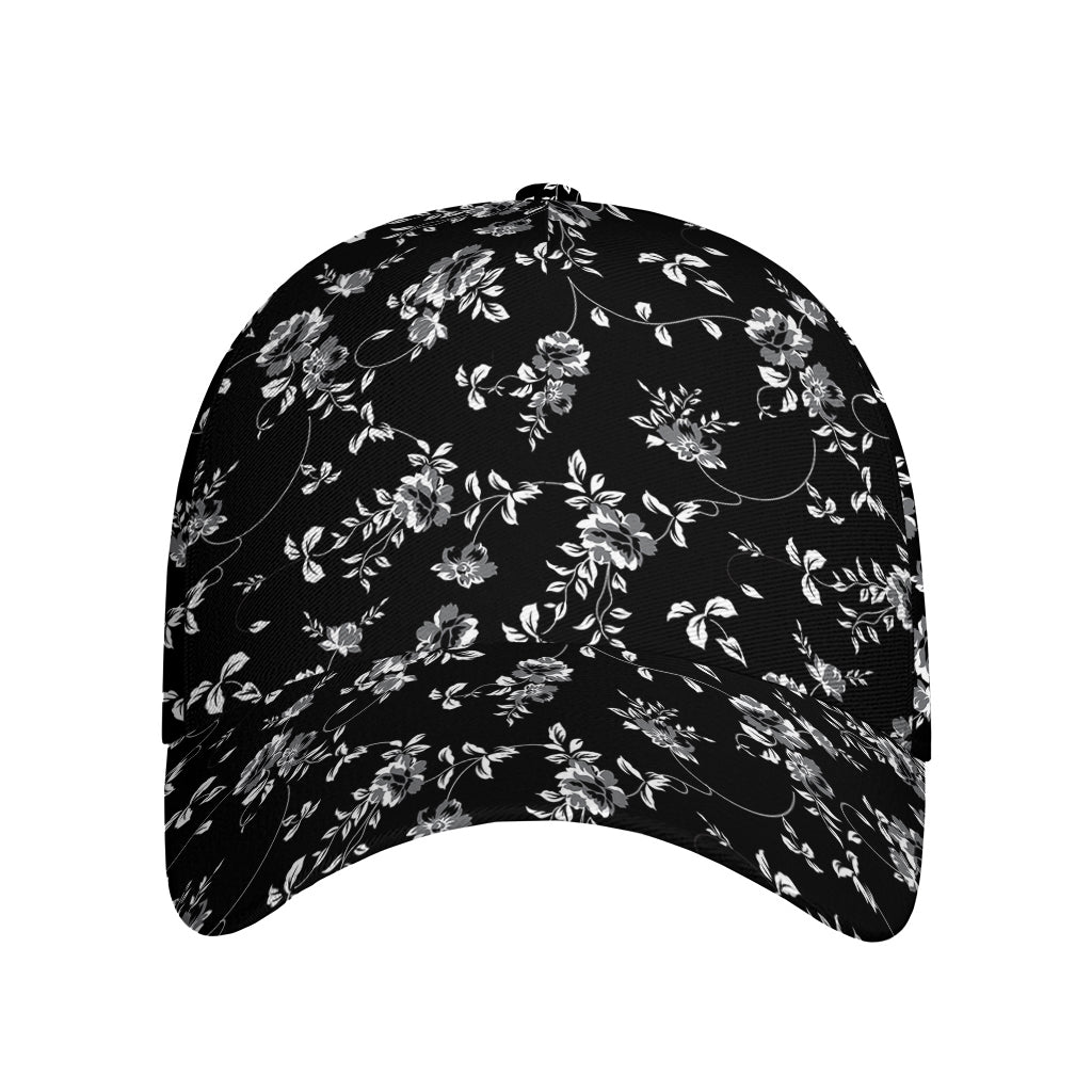 Black And White Flower Print Baseball Cap