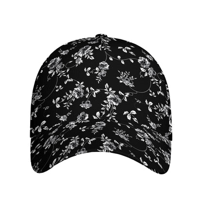 Black And White Flower Print Baseball Cap