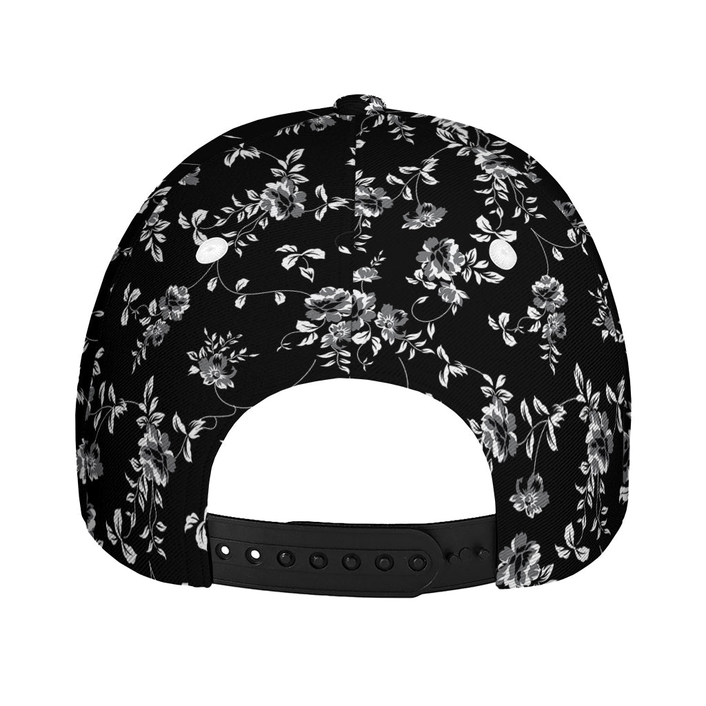 Black And White Flower Print Baseball Cap