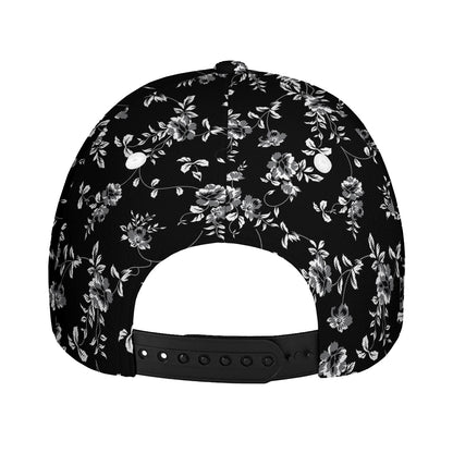 Black And White Flower Print Baseball Cap