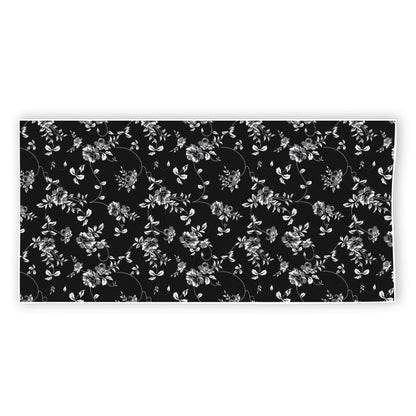 Black And White Flower Print Beach Towel
