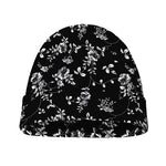 Black And White Flower Print Beanie