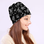 Black And White Flower Print Beanie