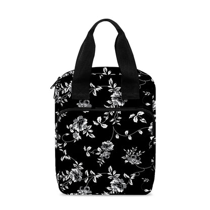 Black And White Flower Print Bible Tote Bag