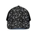 Black And White Flower Print Black Mesh Trucker Cap