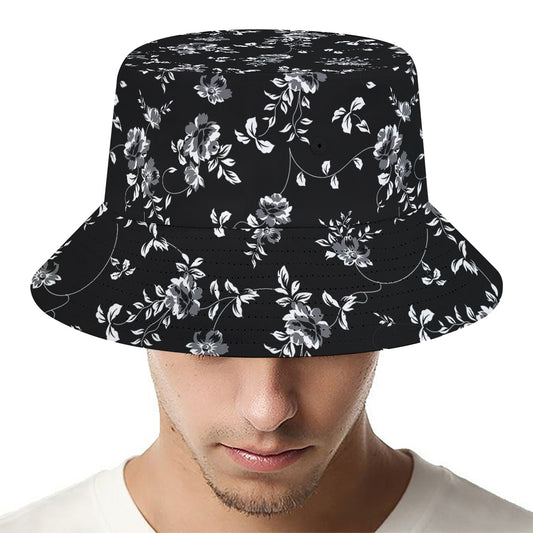 Black And White Flower Print Bucket Hat