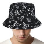 Black And White Flower Print Bucket Hat