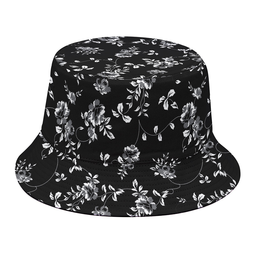Black And White Flower Print Bucket Hat