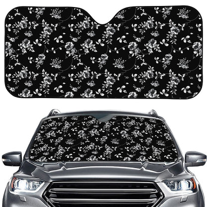 Black And White Flower Print Car Windshield Sun Shade