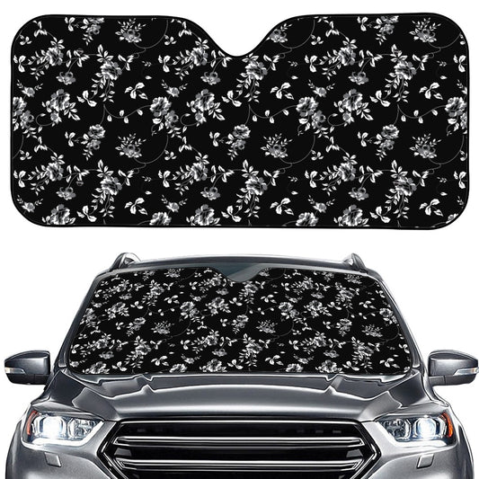 Black And White Flower Print Car Windshield Sun Shade