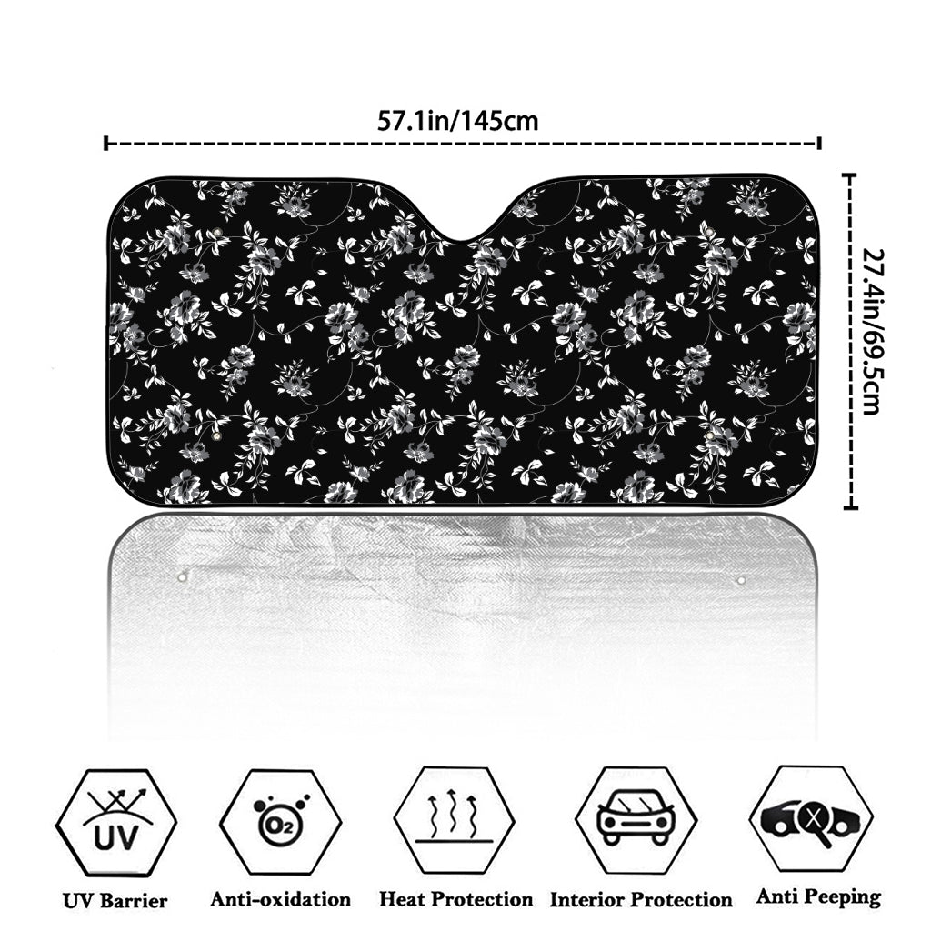 Black And White Flower Print Car Windshield Sun Shade
