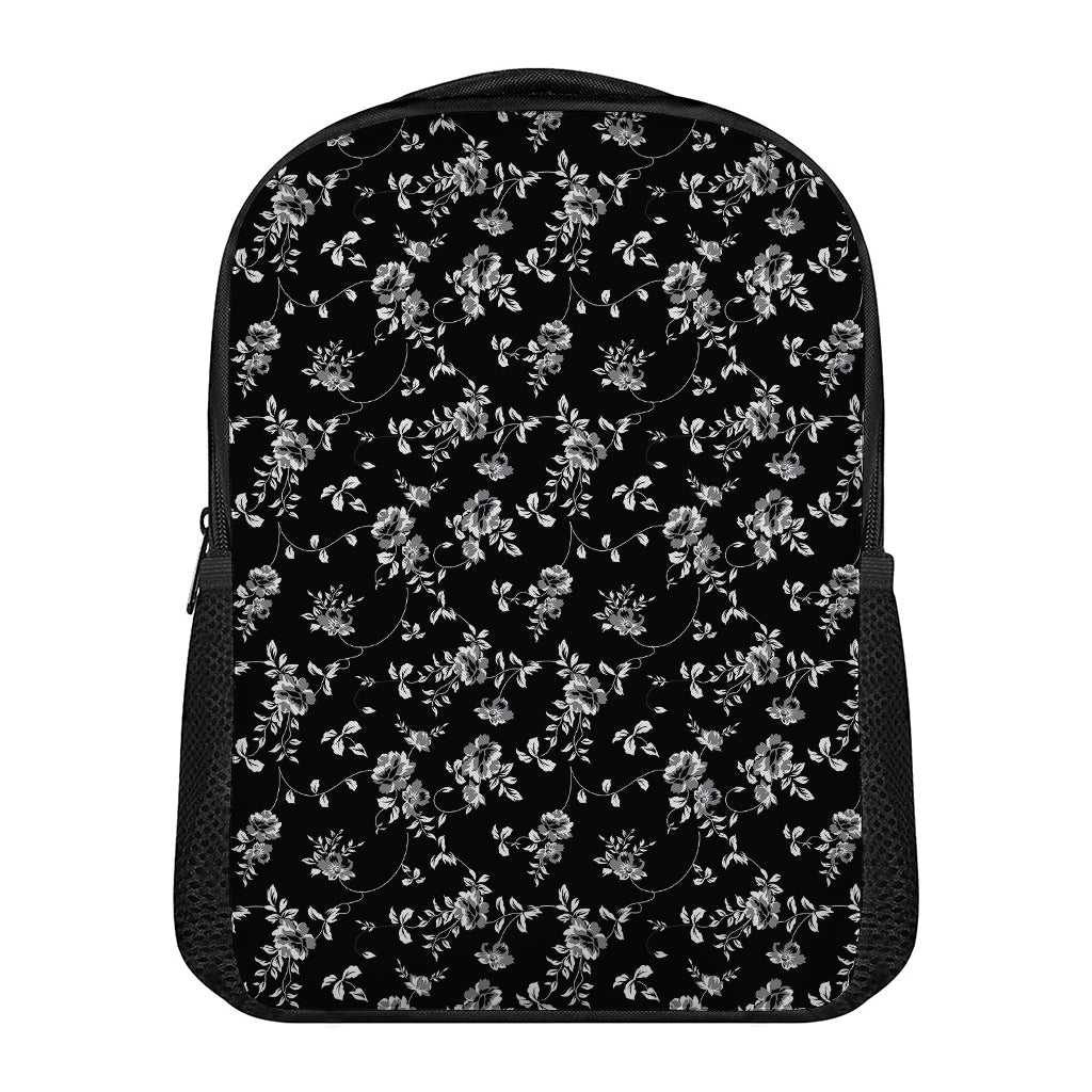 Black And White Flower Print Casual Backpack
