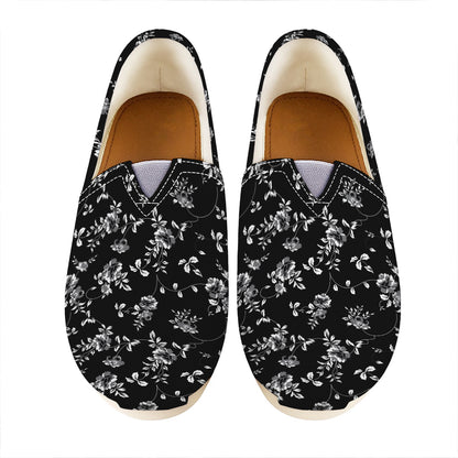 Black And White Flower Print Casual Shoes