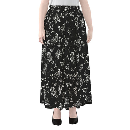 Black And White Flower Print Chiffon Maxi Skirt