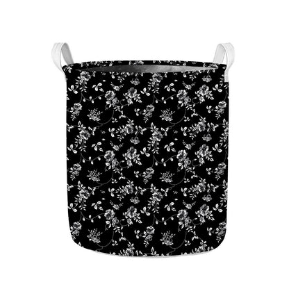 Black And White Flower Print Collapsible Laundry Basket