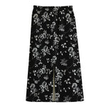 Black And White Flower Print Cotton Front Slit Maxi Skirt