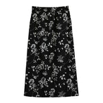 Black And White Flower Print Cotton Front Slit Maxi Skirt