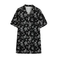 Black And White Flower Print Cotton Hawaiian Shirt