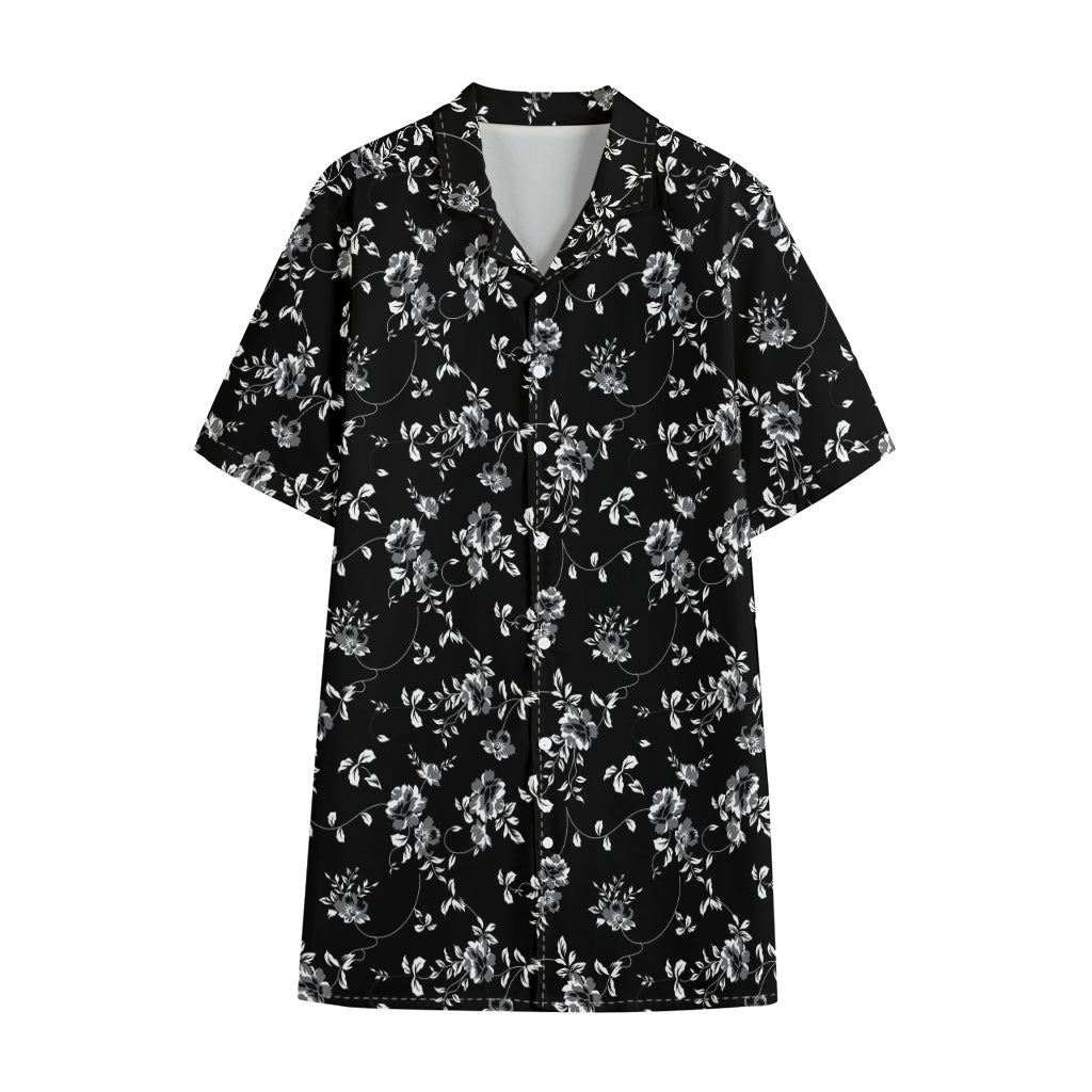 Black And White Flower Print Cotton Hawaiian Shirt