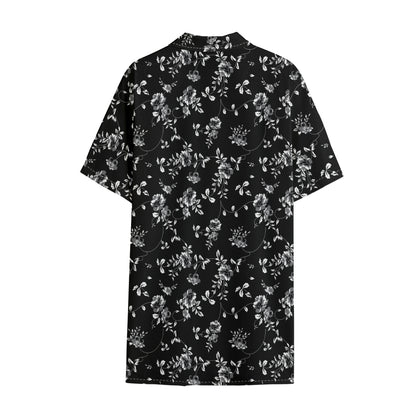 Black And White Flower Print Cotton Hawaiian Shirt